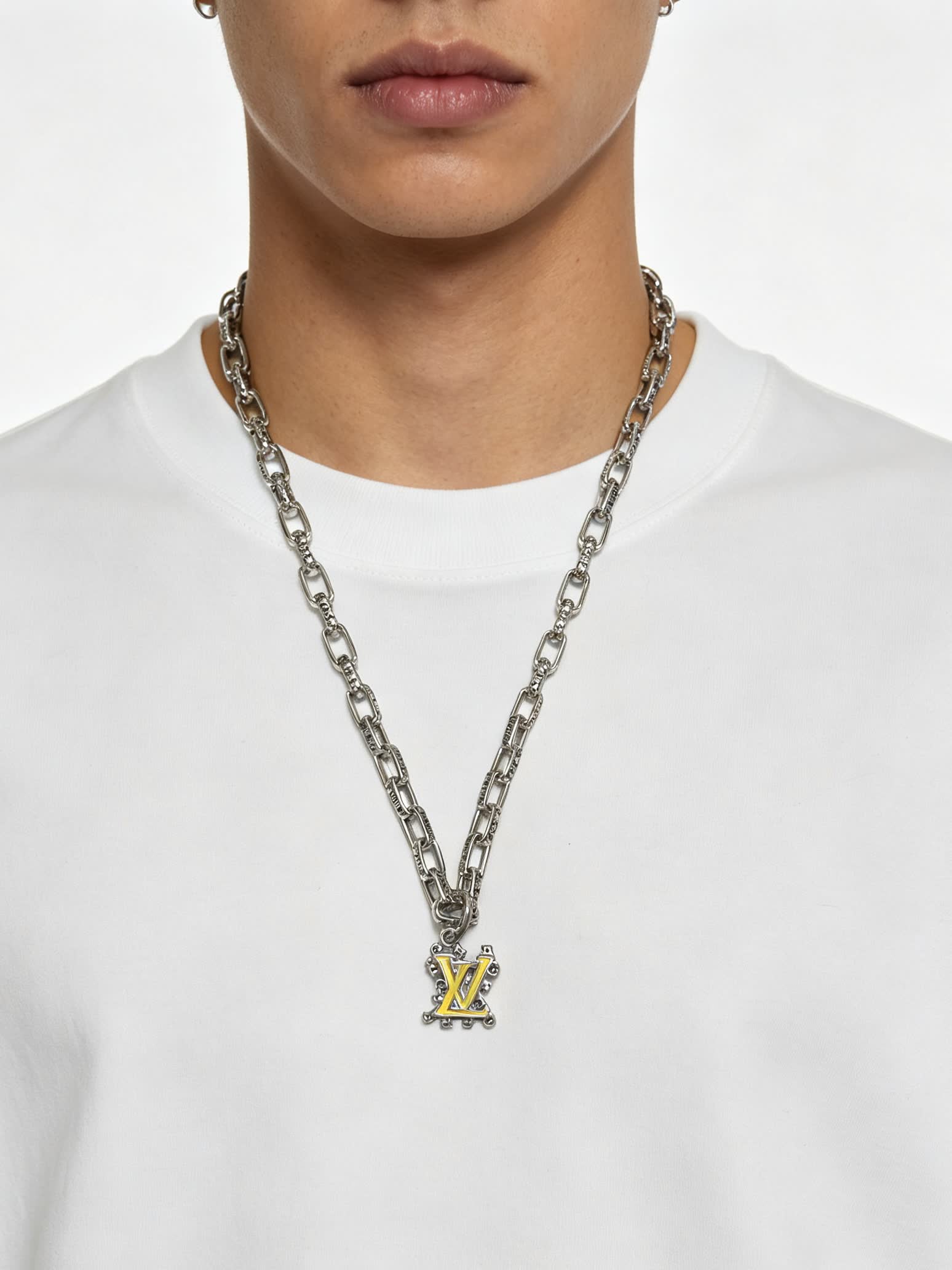 Louis Vuitton Silver Chain with LV Pendant